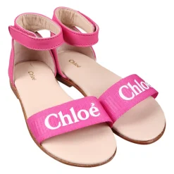 Fuchsia leren sandalen met logo-embleem