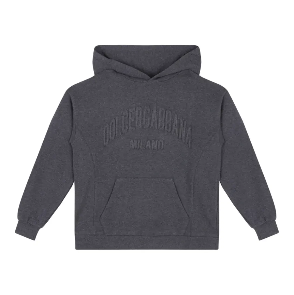 Geborduurde-Logo Hoodie in Melange Grijs