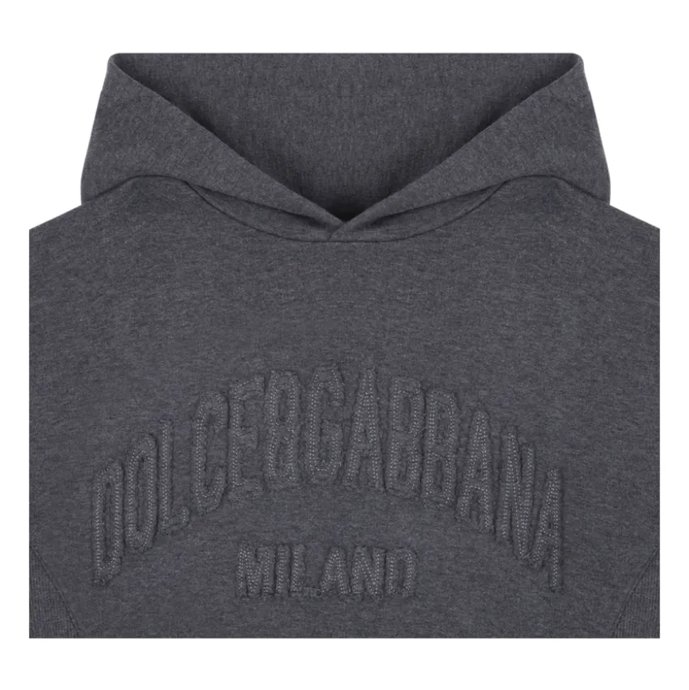 Geborduurde-Logo Hoodie in Melange Grijs