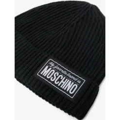 Gebreide Logo Beanie Hoed in Zwart