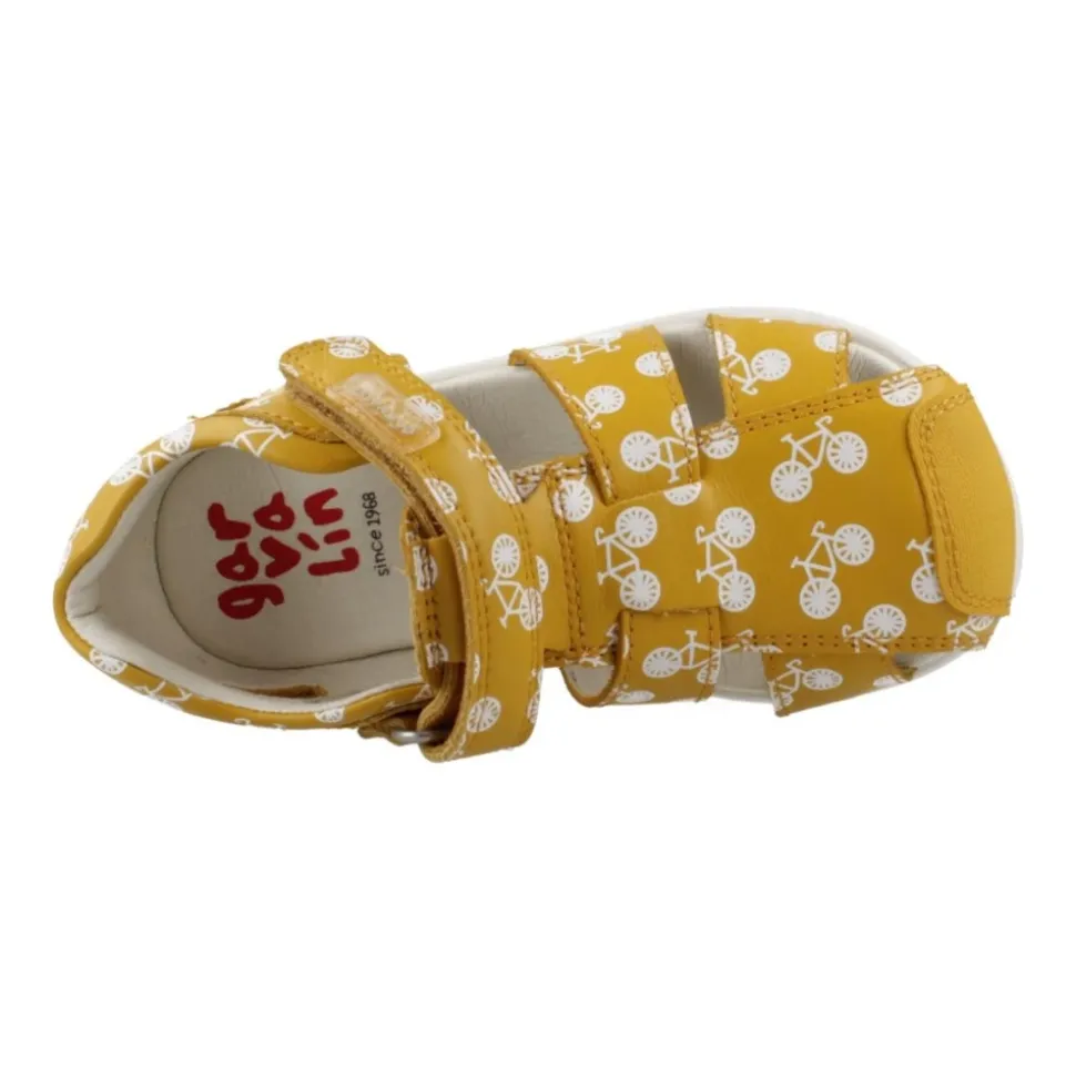 Gele Fietsprint Klittenbandsandalen