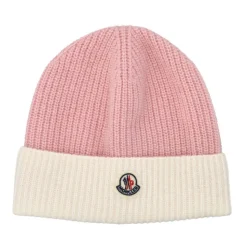 Geribbeld Roze Nylon Hoed Logo Voorzijde