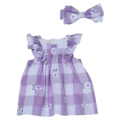 Geruite Jurk met Geborduurde Bloemen en Geïntegreerde Strik