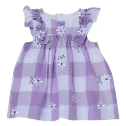 Geruite Jurk met Geborduurde Bloemen en Geïntegreerde Strik