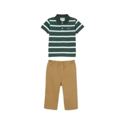 Geschenkset gestreepte polo met korte mouwen en krokodillenborduursel met lange piqué broek