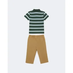 Geschenkset gestreepte polo met korte mouwen en krokodillenborduursel met lange piqué broek