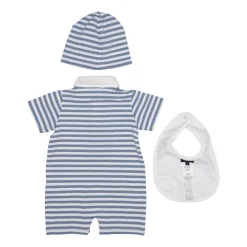 Gestreept katoenen romperset met borduurwerk