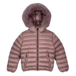 Gewatteerde donsjas met capuchon en imitatiebontrand