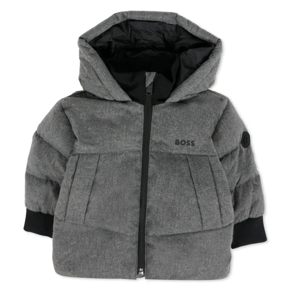 Gewatteerde Grijze Donsjas met Capuchon