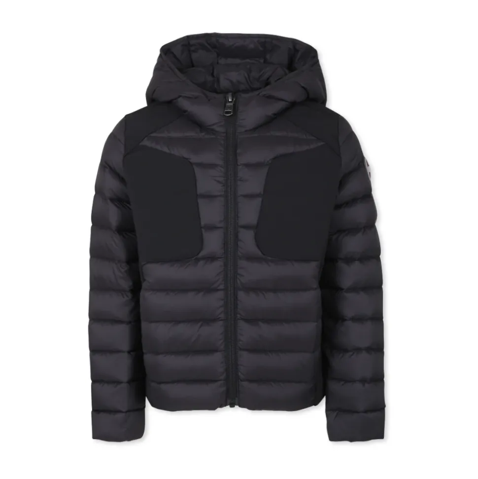 Gewatteerde zwarte donsjas met capuchon
