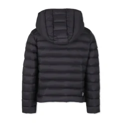 Gewatteerde zwarte donsjas met capuchon