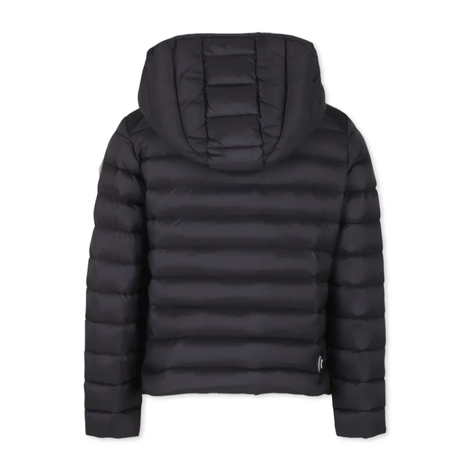 Gewatteerde zwarte donsjas met capuchon
