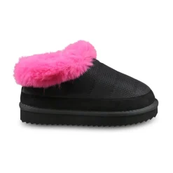 Gewatteerde zwarte muiltjes met fuchsia detail