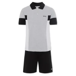 Grijze Katoenen Polo en Shorts Set