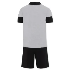 Grijze Katoenen Polo en Shorts Set