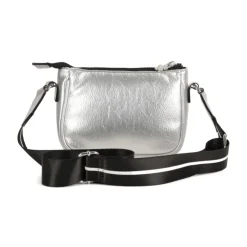 Grijze Schoudertas met Zilveren Rits