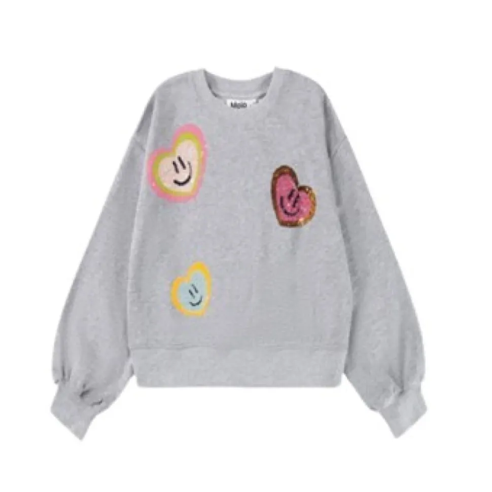 Grijze Sweatshirt met Paillet Harten