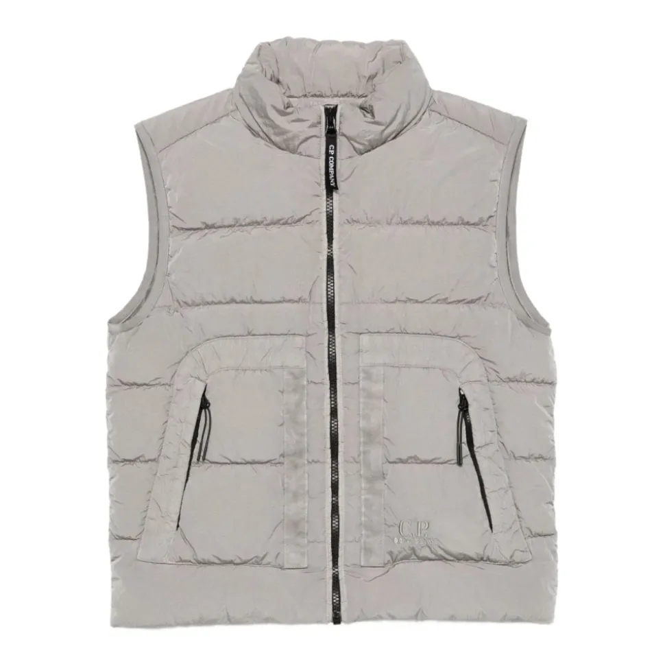 Grijze Zip-Up Gewatteerde Gilet Jas