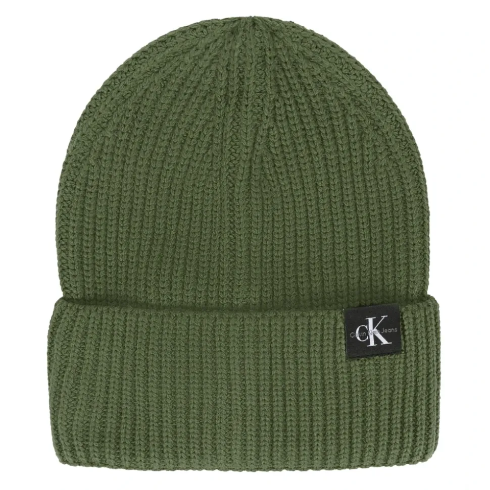 Groene Geribbelde Beanie met Logopatch