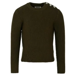 Groene Geribbelde Trui met Sterknopen