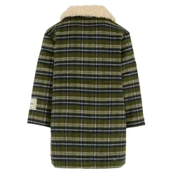 Groene Geruite Stoffen Jas met Nep Shearling Kraag