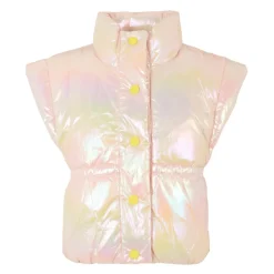 Iridescent Pink Quilted Vest with Collar