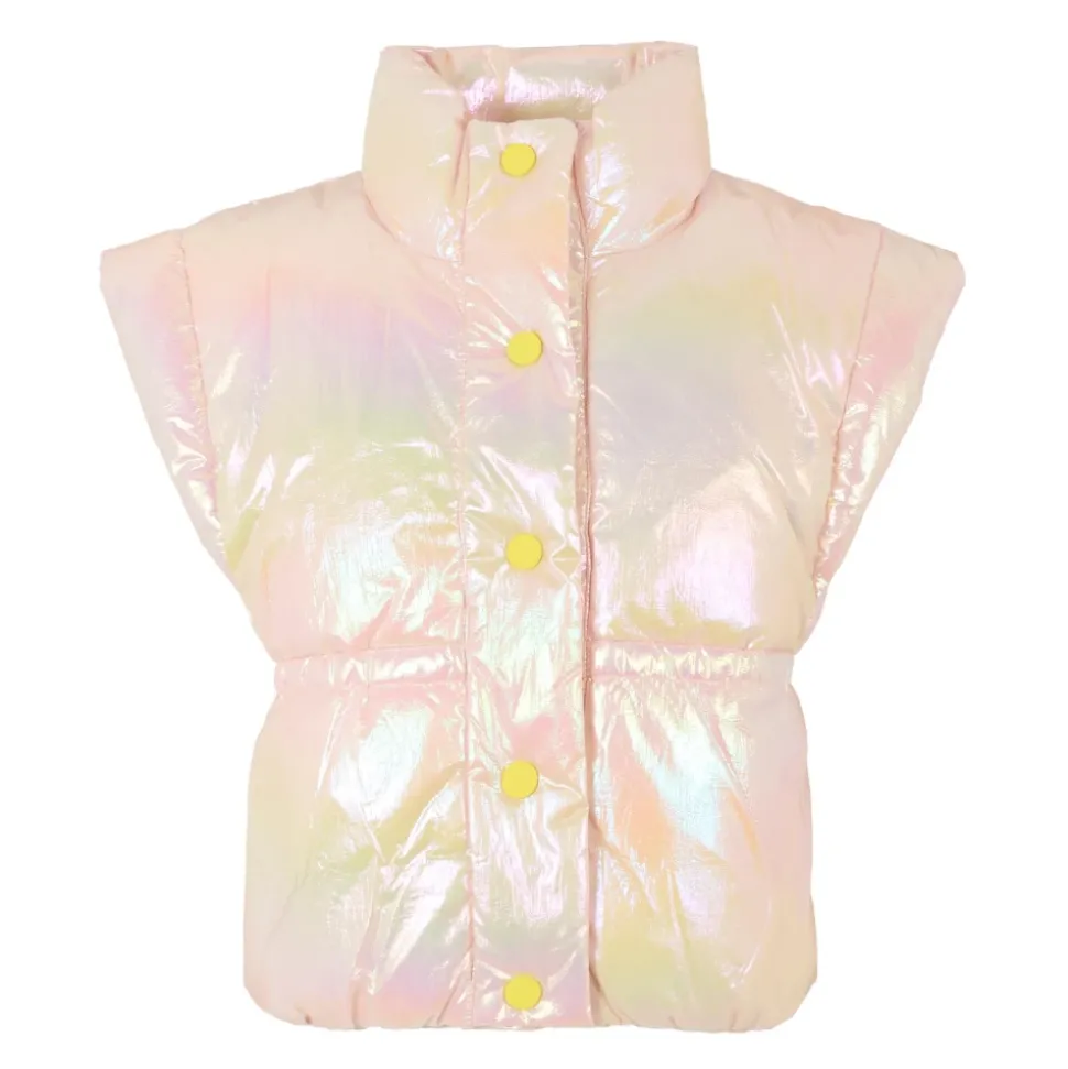 Iridescent Pink Quilted Vest with Collar