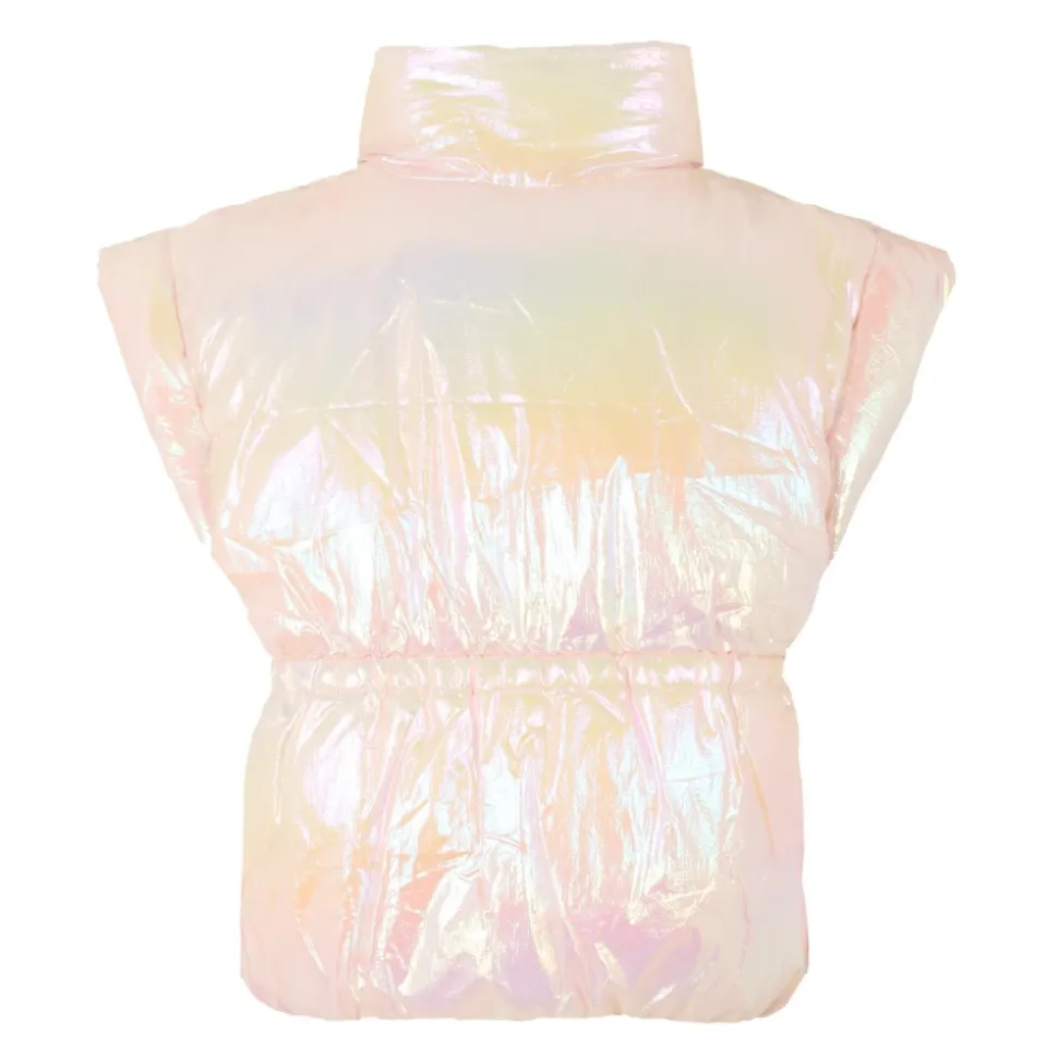 Iridescent Pink Quilted Vest with Collar