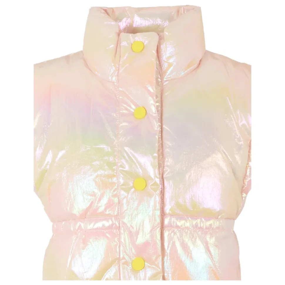 Iridescent Pink Quilted Vest with Collar