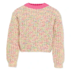 Kabeltrui met roze ronde hals