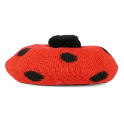 Kersen Baskische Gebreide Baret met Lieveheersbeestjesprint