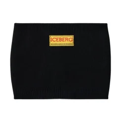 KINDEREN - Zwart wollen hoofdband met logo op een gele tag