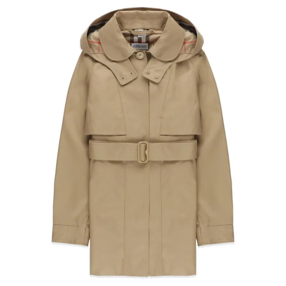 Kinderen Beige Katoenen Jas met Capuchon