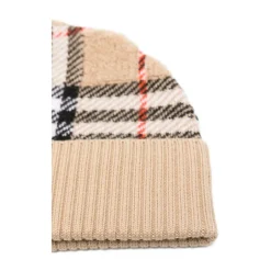 Kinderen Beige Wol Check Muts