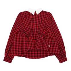 Kinderen Rood en Zwart Katoenen Shirt met Witte Kraag