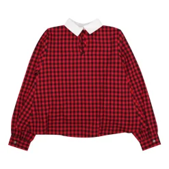 Kinderen Rood en Zwart Katoenen Shirt met Witte Kraag