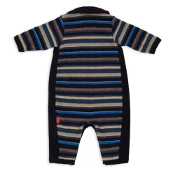 Kinderen voetloze blauwe fleece romper met veelkleurige strepen