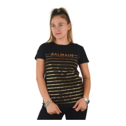 Korte mouw biologisch katoenen T-shirt met gouden applicaties