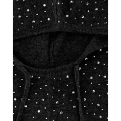 Kristalversierde Zwarte Gebreide Capuchon