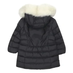 Lange pasgeboren zwarte winterjas met bont capuchon