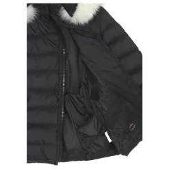 Lange pasgeboren zwarte winterjas met bont capuchon