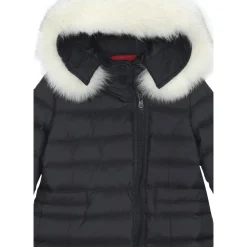 Lange pasgeboren zwarte winterjas met bont capuchon