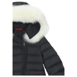 Lange pasgeboren zwarte winterjas met bont capuchon