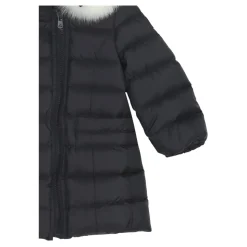 Lange pasgeboren zwarte winterjas met bont capuchon