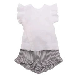 Linnen set met gestreepte shorts