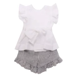 Linnen set met gestreepte shorts