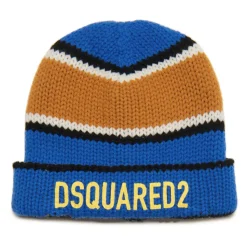Meerkleurige wollen beanie met logo