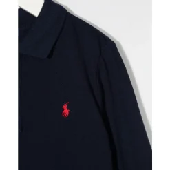 Navy Katoenen Logo Patch Lange Mouw Polo