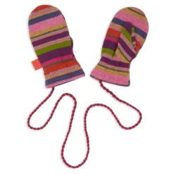 Paarse fleece wanten voor kinderen met veelkleurige strepen