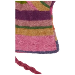 Paarse fleece wanten voor kinderen met veelkleurige strepen